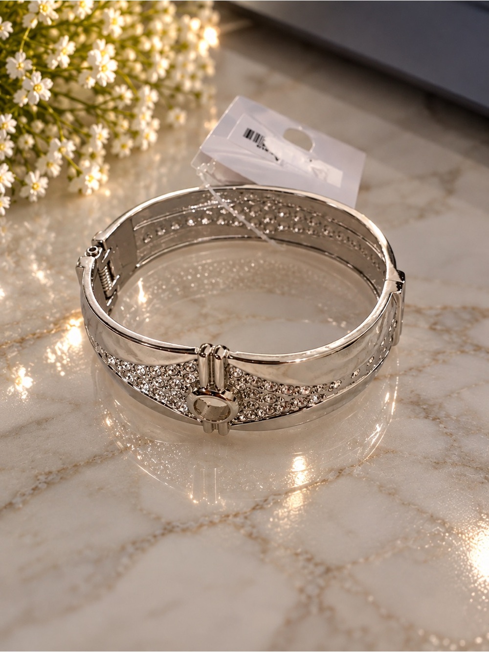 Silver Crystal Accent Women's Bangle Bracelet